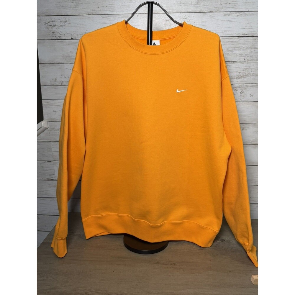 Nike Solo Swoosh Fleece Crewneck Sweatshirt Orange and White Size L